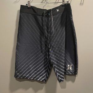 Hurley 34 Inch Black & Grey Stripe Board Shorts
